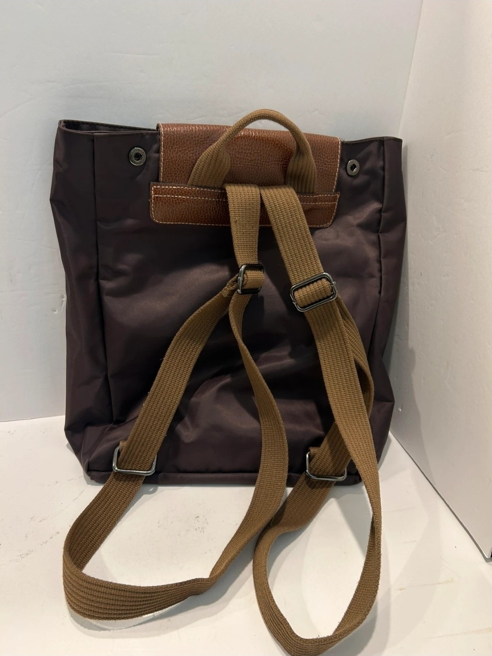 Longchamp Le Pliage Original Nylon & Leather Backpack in Dark Brown - Picture 10 of 10